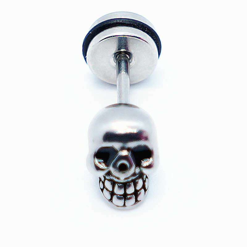 Punk Gothic Biker Stainless Steel Skeleton Skull Head Earring Stud Piercing