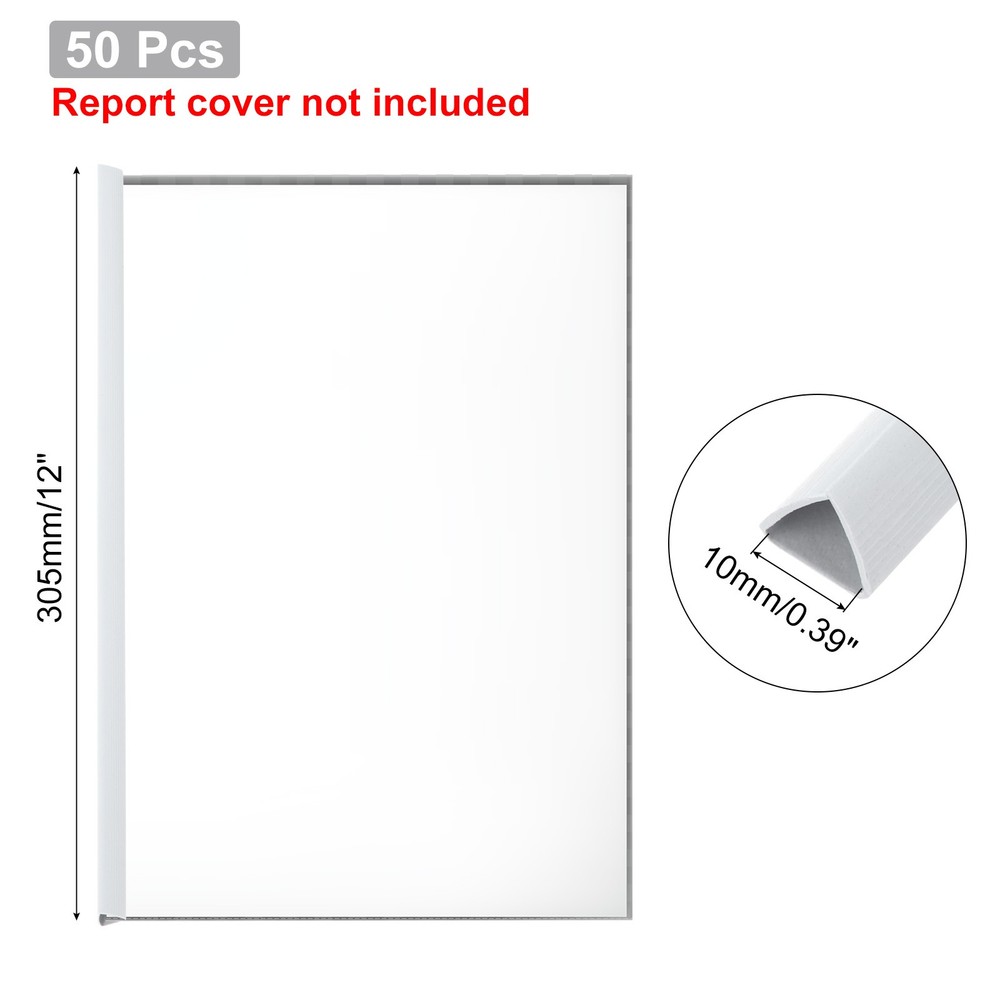 50Pcs Binding Bars, 10mm Binding Bars Slide Grip, White