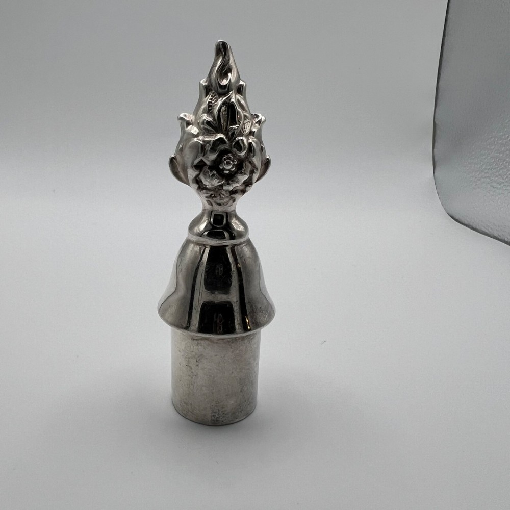 Antique Silver Candelabra Flame Finial- Solid: Ornate Floral Repousse