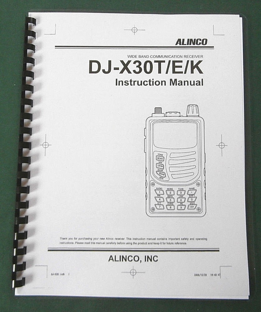 Alinco DJ-X30T Instruction Manual: Comb bound & Protective Plastic Covers