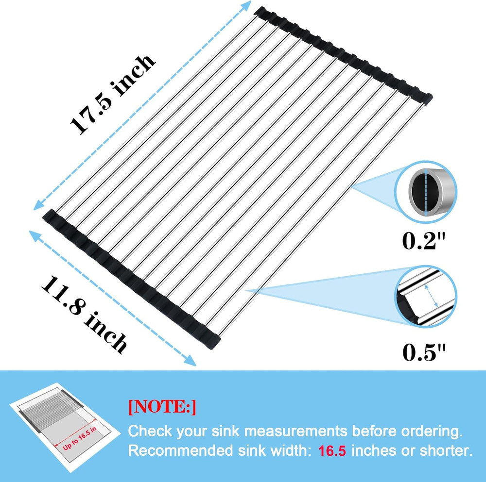 Foldable Roll-Up Over-the-Sink Dish Drying Rack (17.5" x 11.8")