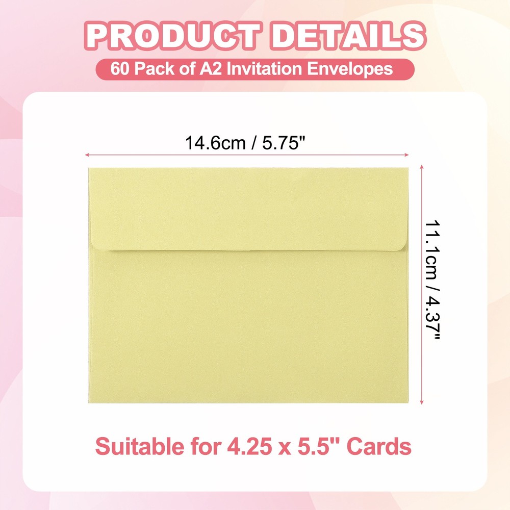 60Pack A2 Envelopes, Light Yellow Invitation Envelopes4-3/8" x 5-3/4"