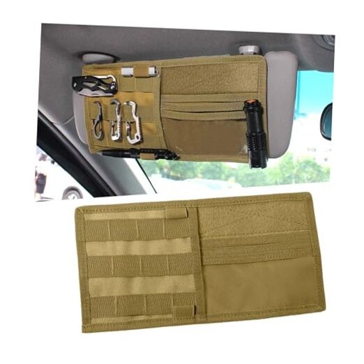 Car Sun Visor Organizer, Tactical Nylon Vehicle Visor Panel Storage Khaki