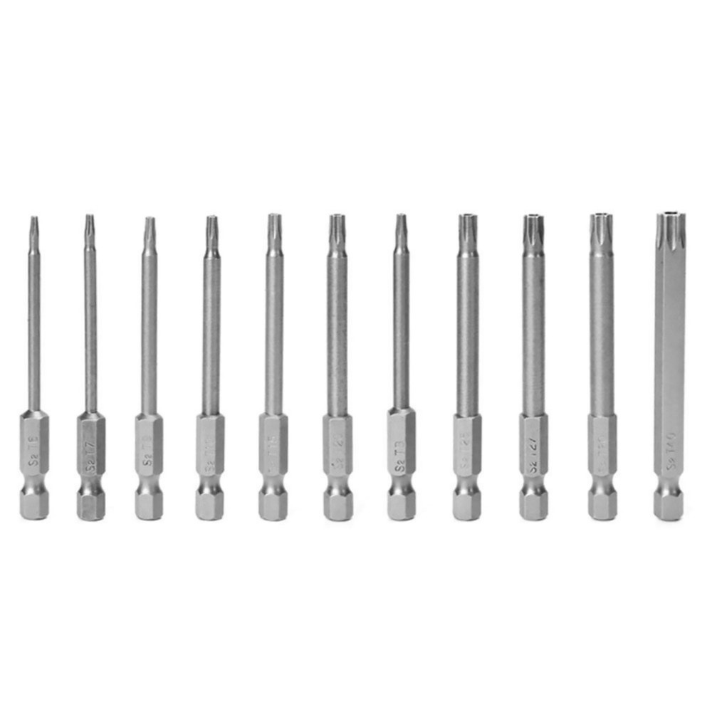 11* 75mm Tamper Proof Security Drill Bit Set Torx Screwdriver Flat Head 1/4" Hex