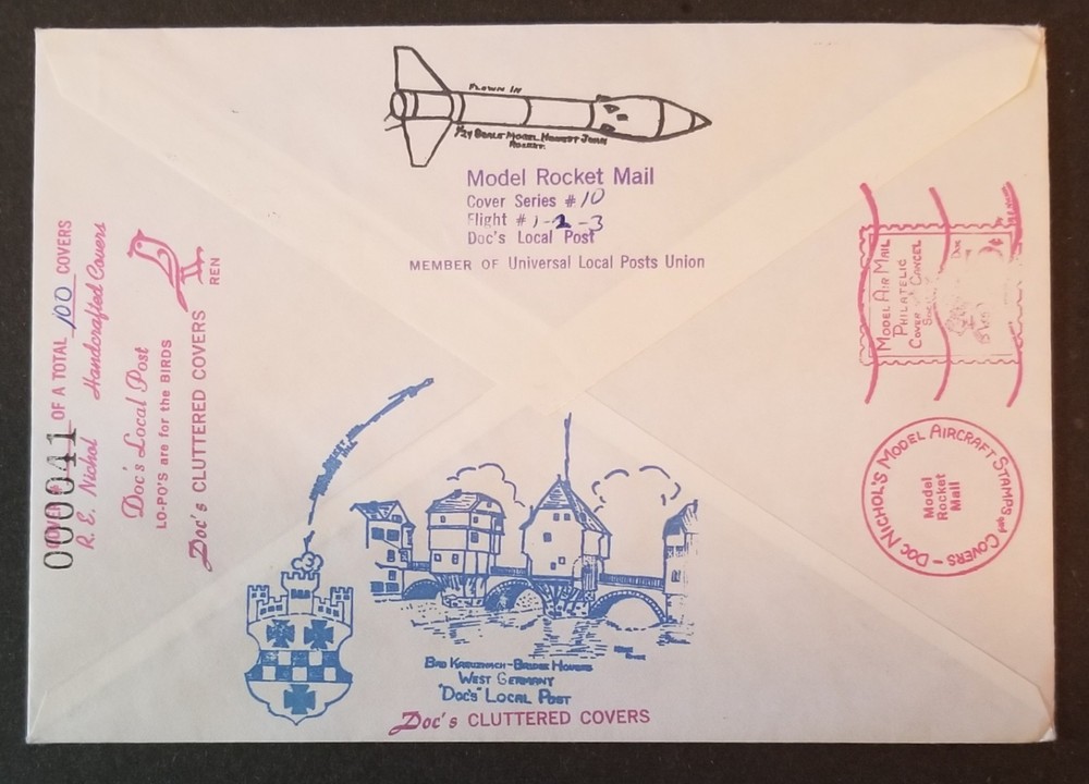 1972 Rocket Mail Doc's Local Post on German Cover with Doc's Cachets & Stamps