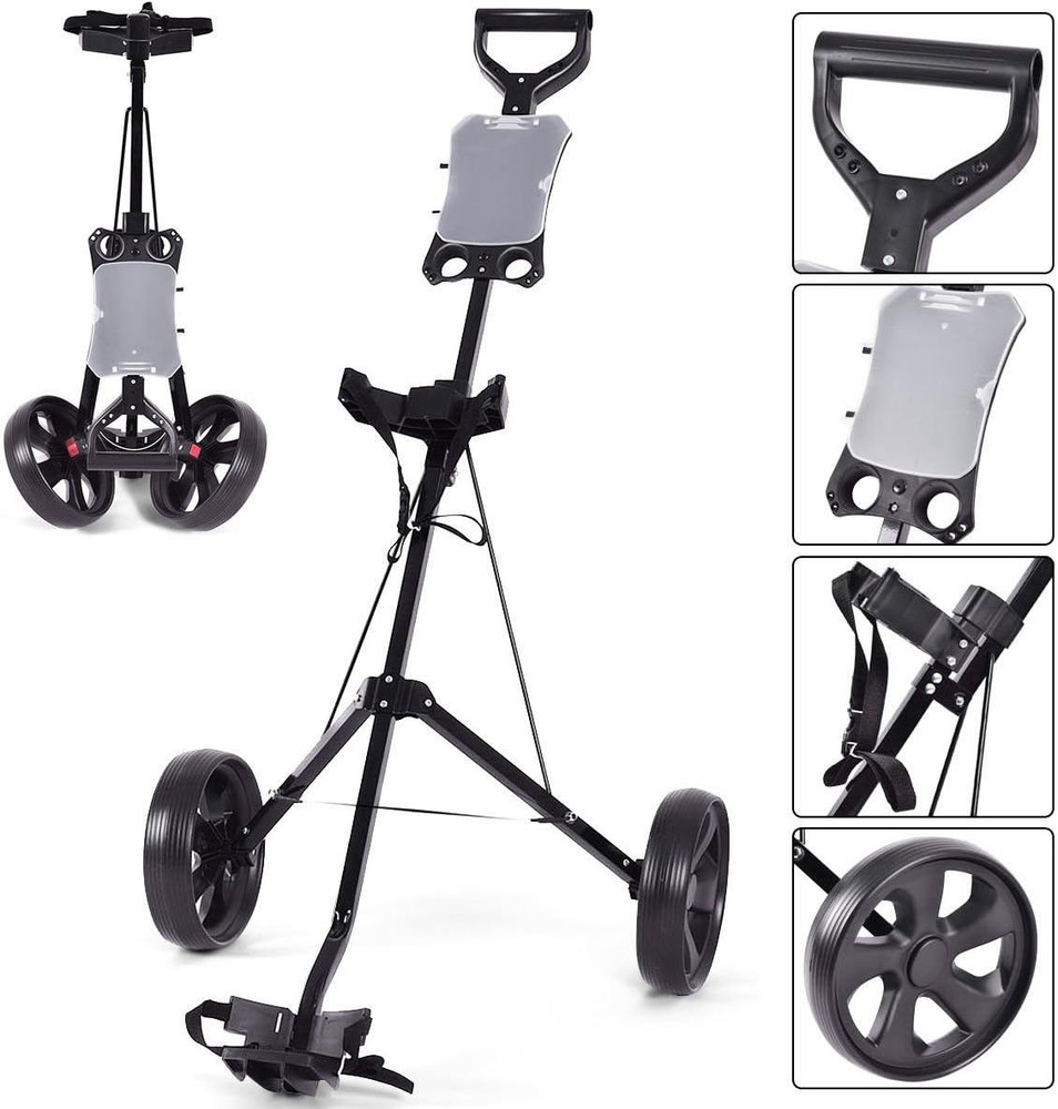 Golf Cart, 2 Wheel Foldable Golf Trolley Push Pull Cart with Scoreboard, Multifu