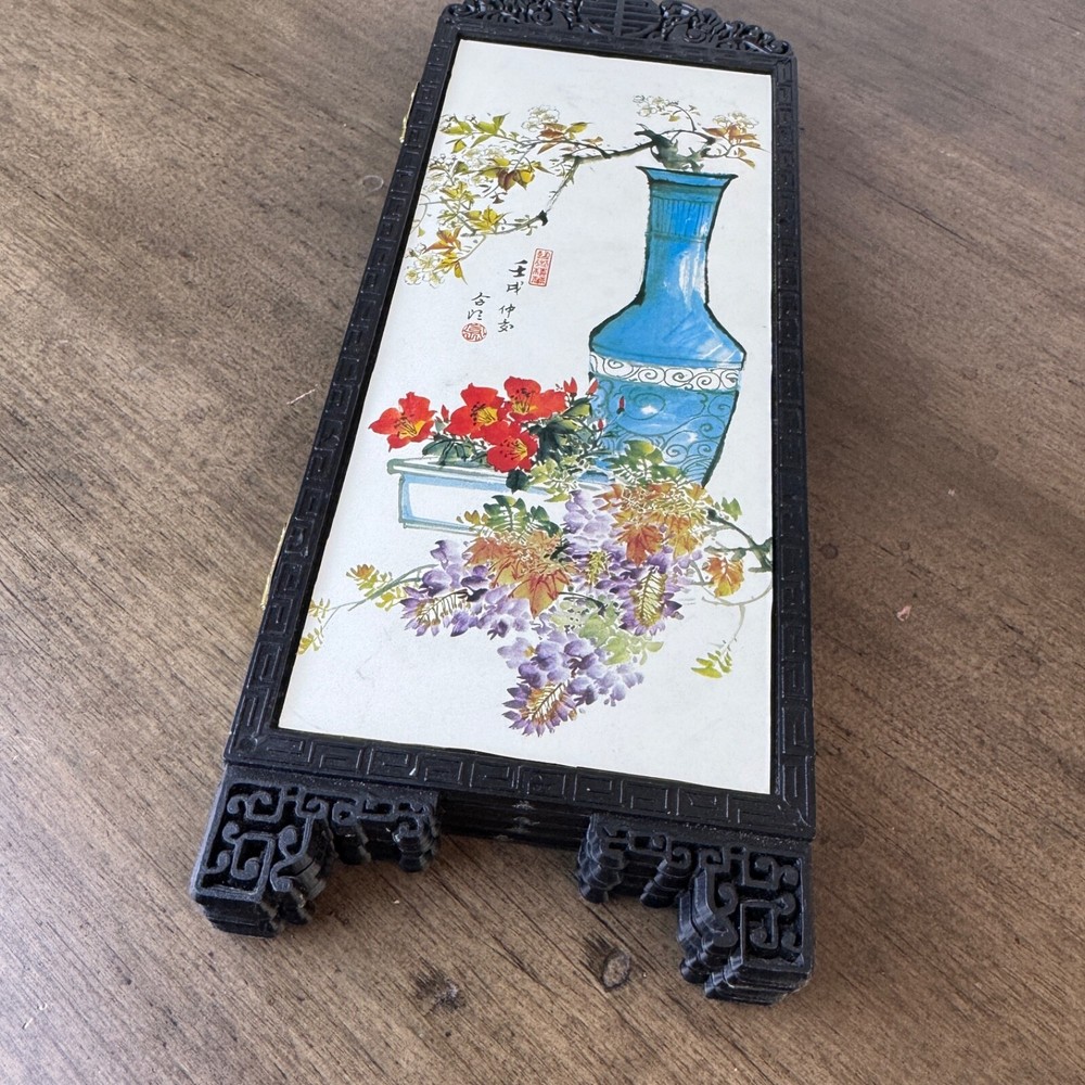 Chinese Mini Folding Screen PINGFENG 4 Panels Plastic - Both sides are different