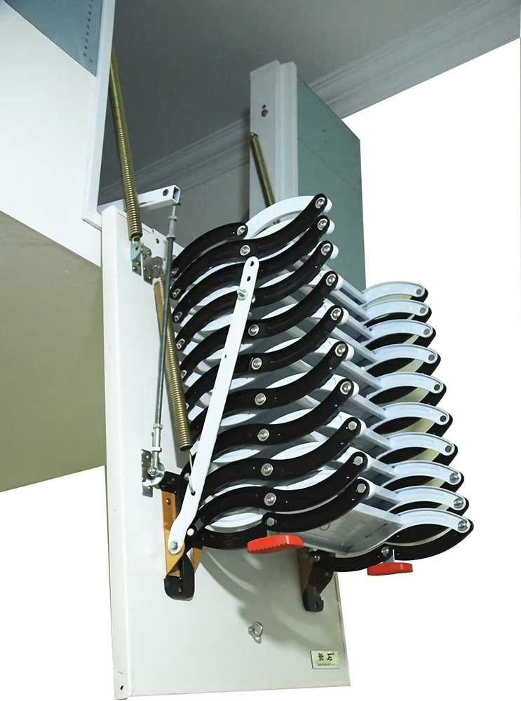 11 Steps Max 9.2ft Height Attic Folding Loft Ladder Stairs Side-Mounted Black