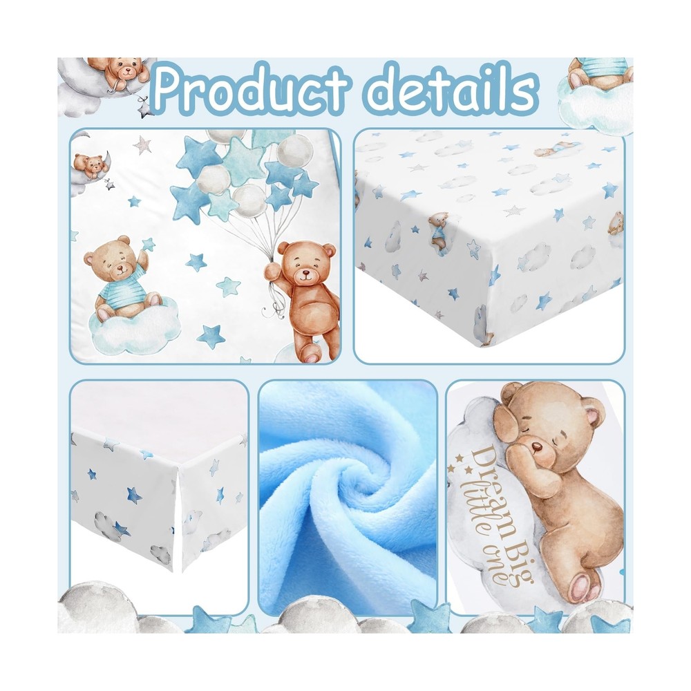 Mixweer 5 Pcs Crib Bedding Set for Toddlers Include Cloud Balloon Bear Theme ...