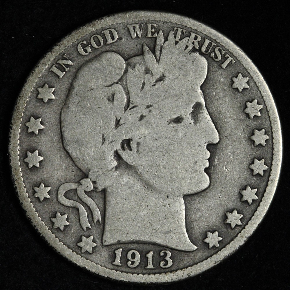 1913 Barber Silver Half Dollar VG E382 SKAMA