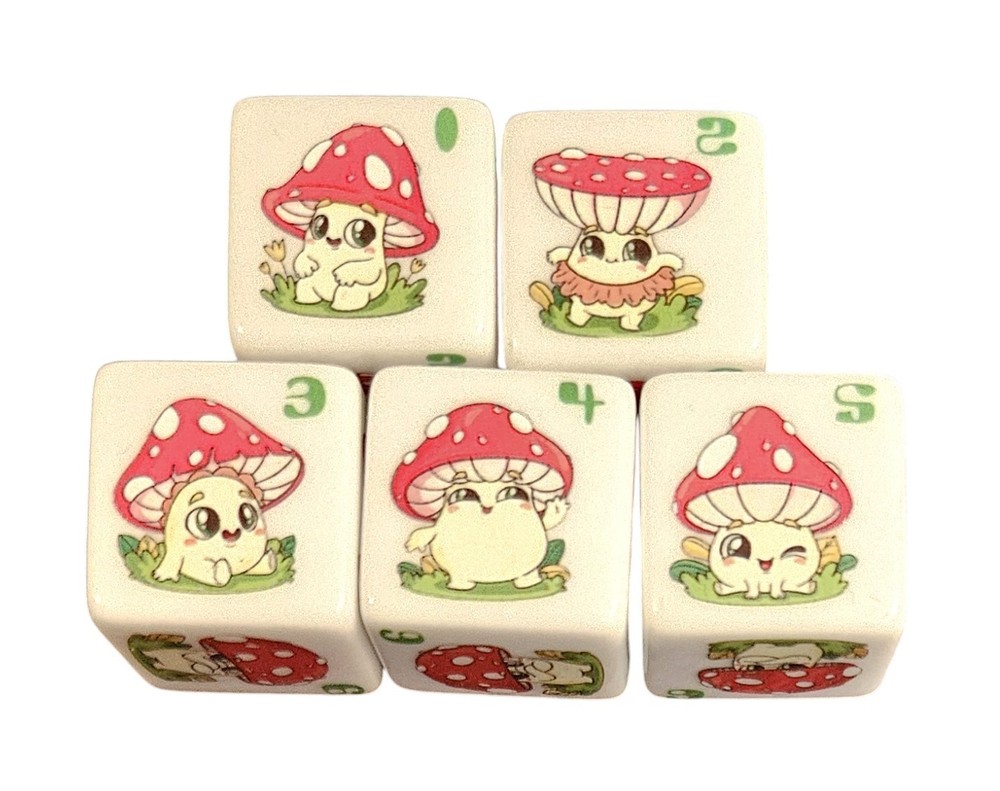 5 pc Acrylic Silly Mushroom Dice - New