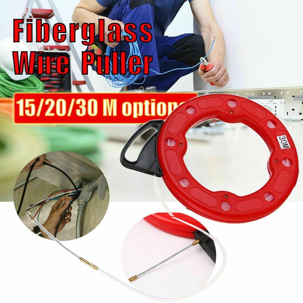 Fiberglass Fish Tape Reel 30M Electrical Cable Puller Conductive Puller + Case