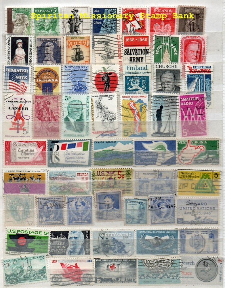 5¢ Stamps:  55 Assorted Cancelled US  Postage (11-584)
