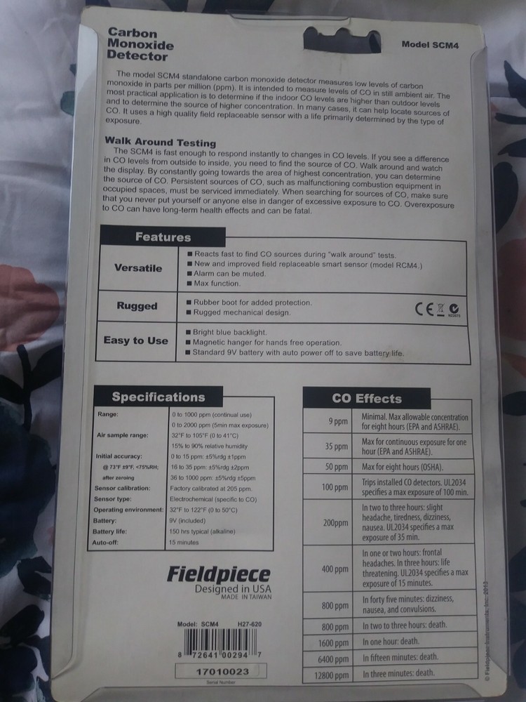 FIELDPIECE SCM4 CARBON DIOXIDE DETECTOR. NEW