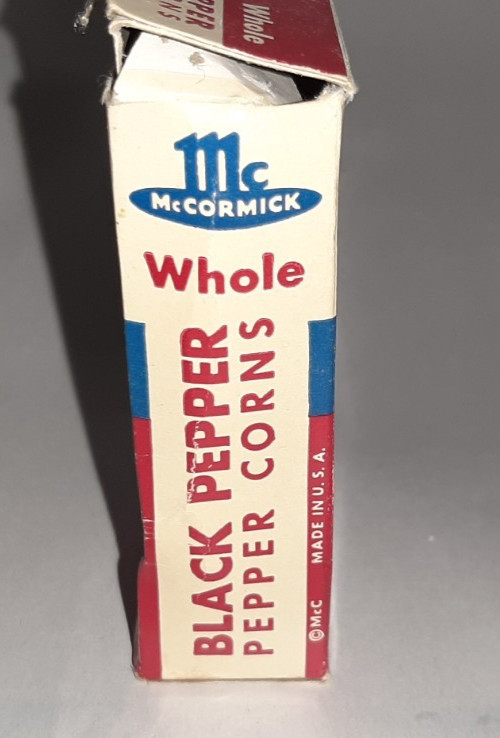 vintage McCormick black pepper corns paper box empty