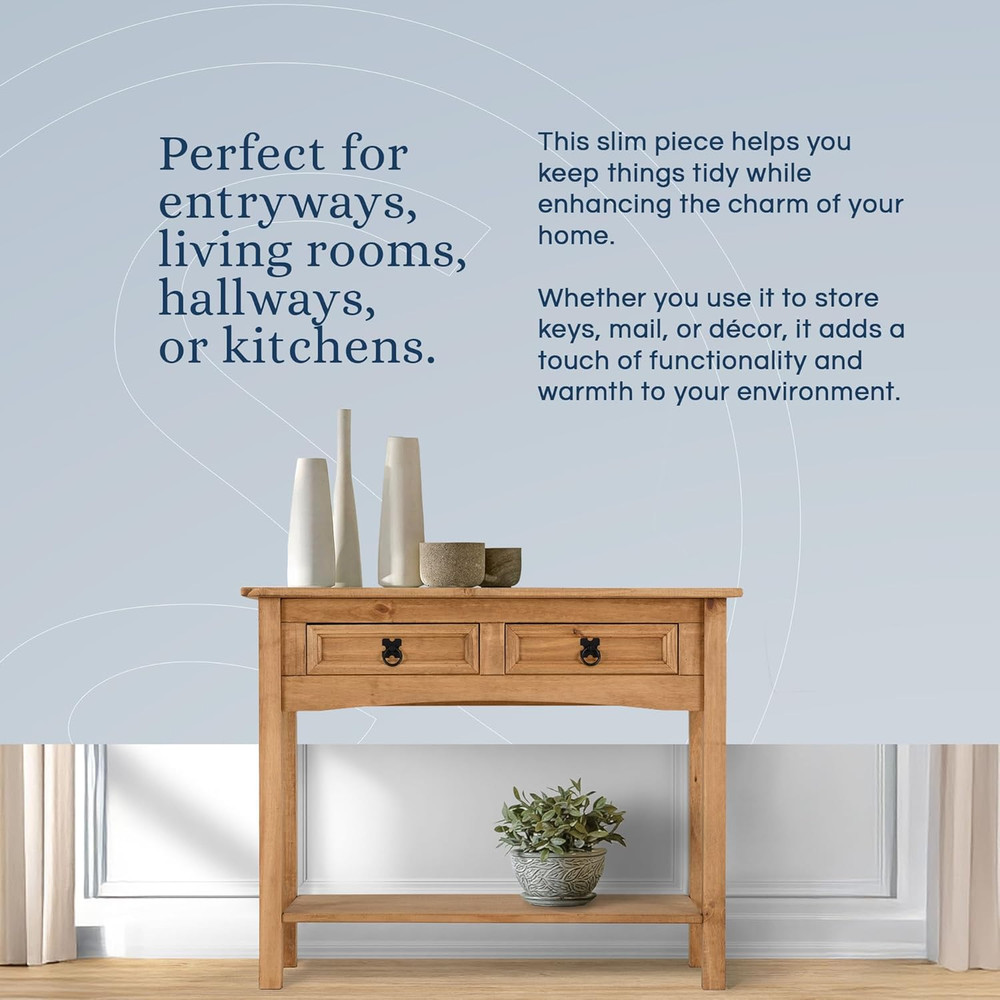 Compact Corona 2-Drawer Console Table - Stylish Solid Wood Entryway Furniture