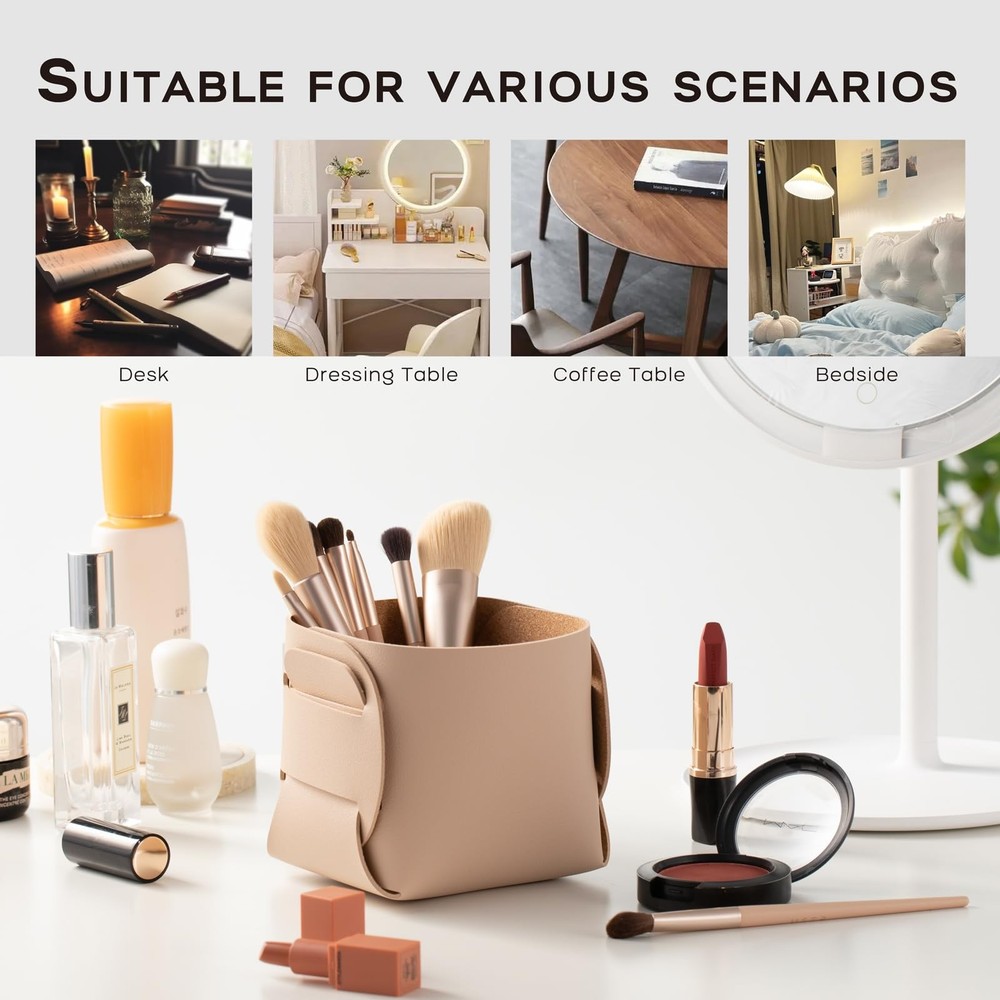 2-Pack Cork Leather Desk Accessories Storage - Pencil Pen Holder - Makeup Bru...