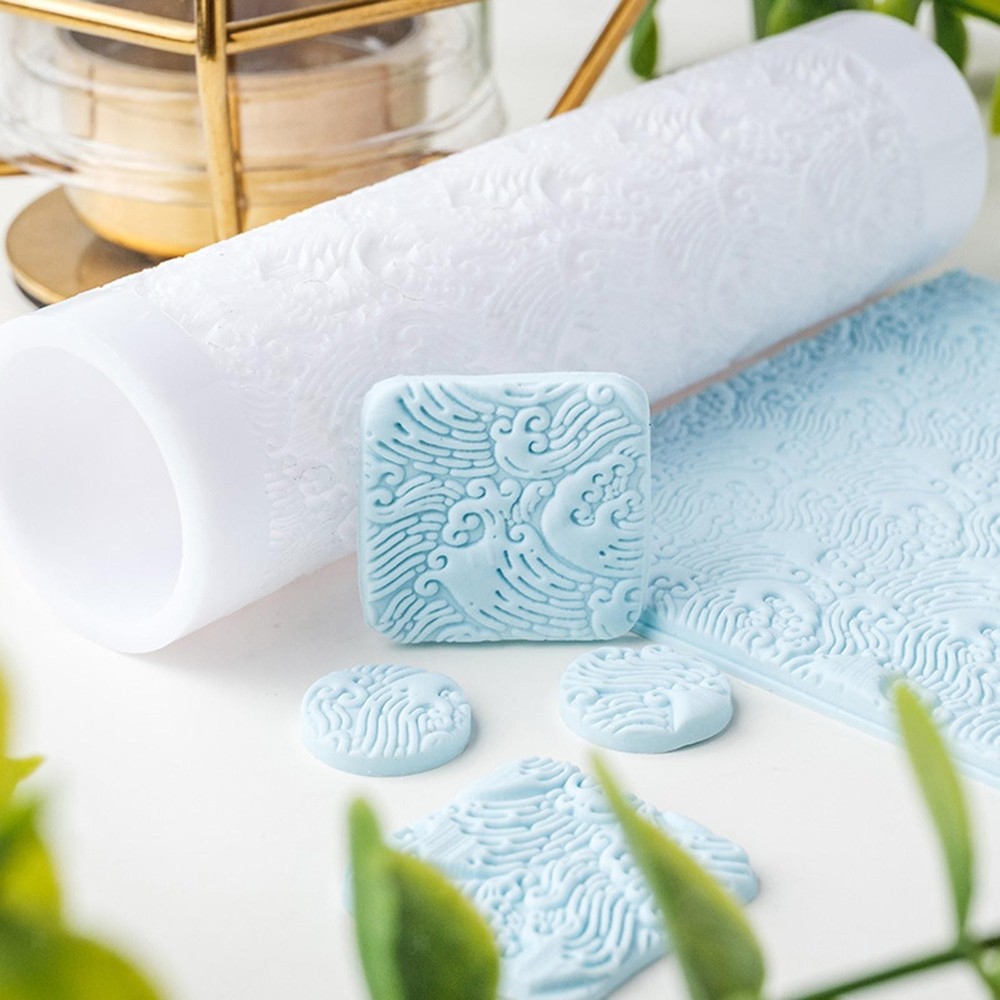 Ocean Wave Clay Texture Roller Modern Pottery Roller for Arts Crafts Artwork