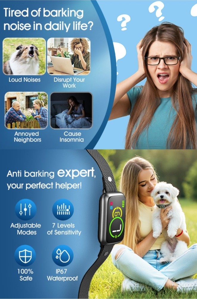 Smart Anti-Bark Dog Collar – Adjustable, Waterproof, Safe Training + USB-C Cable