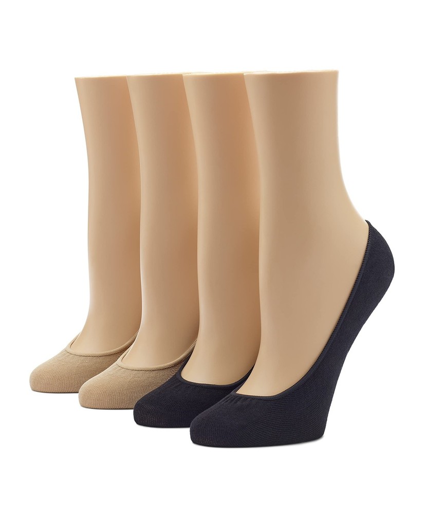 HUE Women's Hidden Sock Liners, 4 Pair Pack Cotton Liner Medium-Large