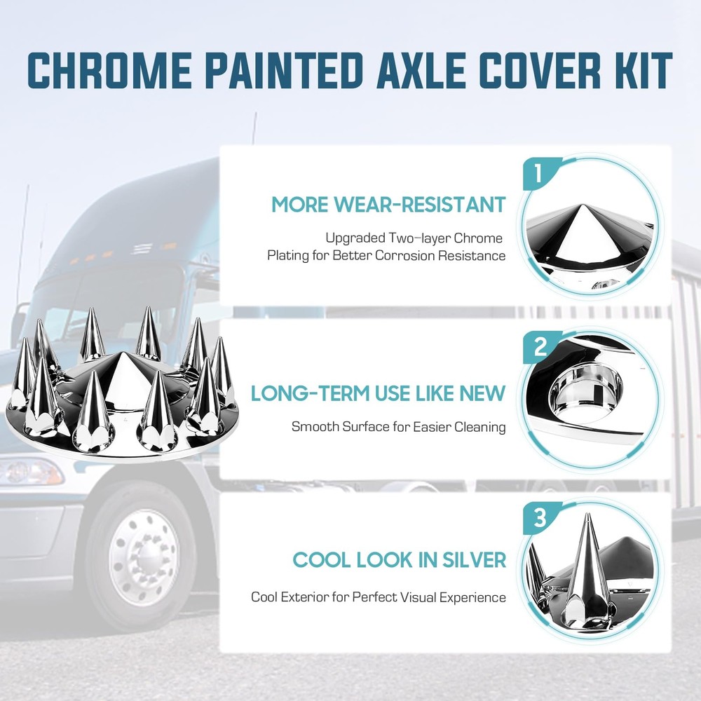 ABS Chrome Plastic Front Axle Cover Kit 2x (Spiked), Silver