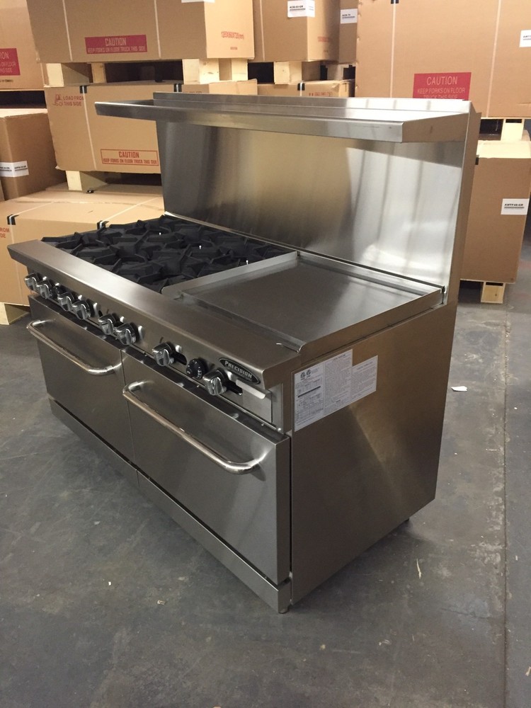 60” Range With Griddle 24” 6 Burners 2 Full Double Size Standard Ovens Commer