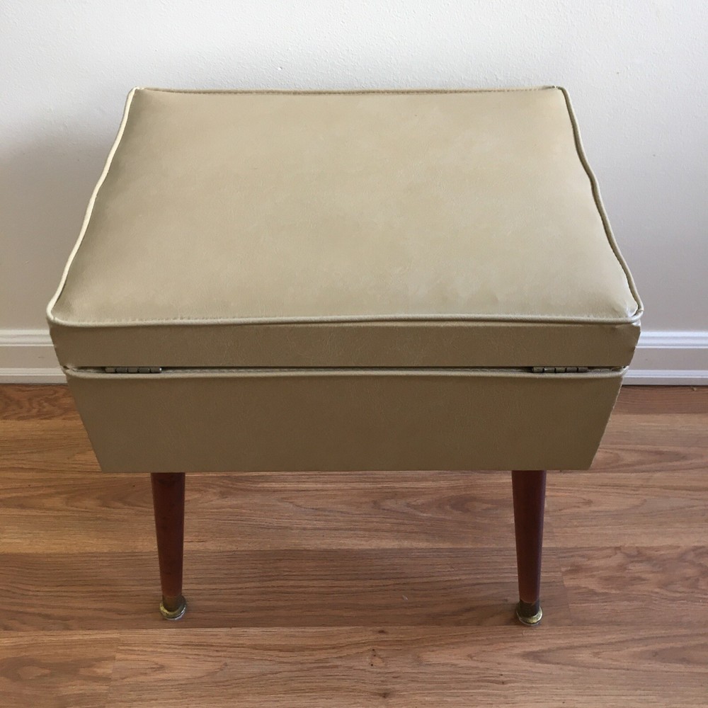 Vintage Singer Sewing Stool Ottoman With Storage Compartment Mid Century Bench