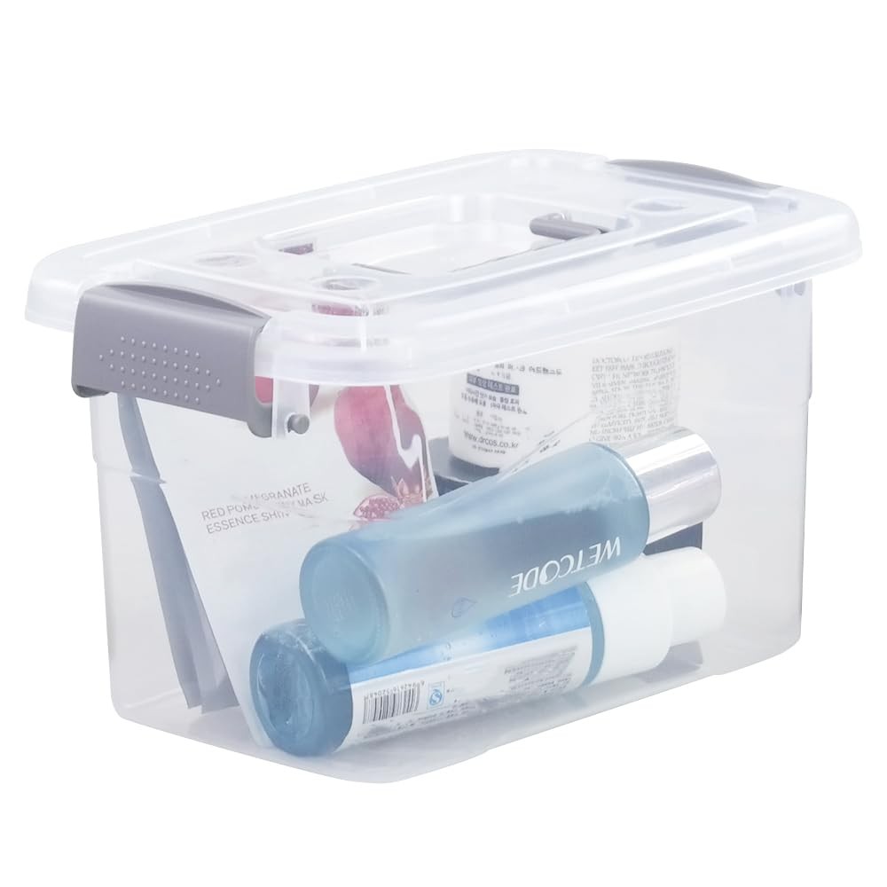 6-Pack Home Storage Bins, Plastic Container, Latching Box with Handle (Grey hand