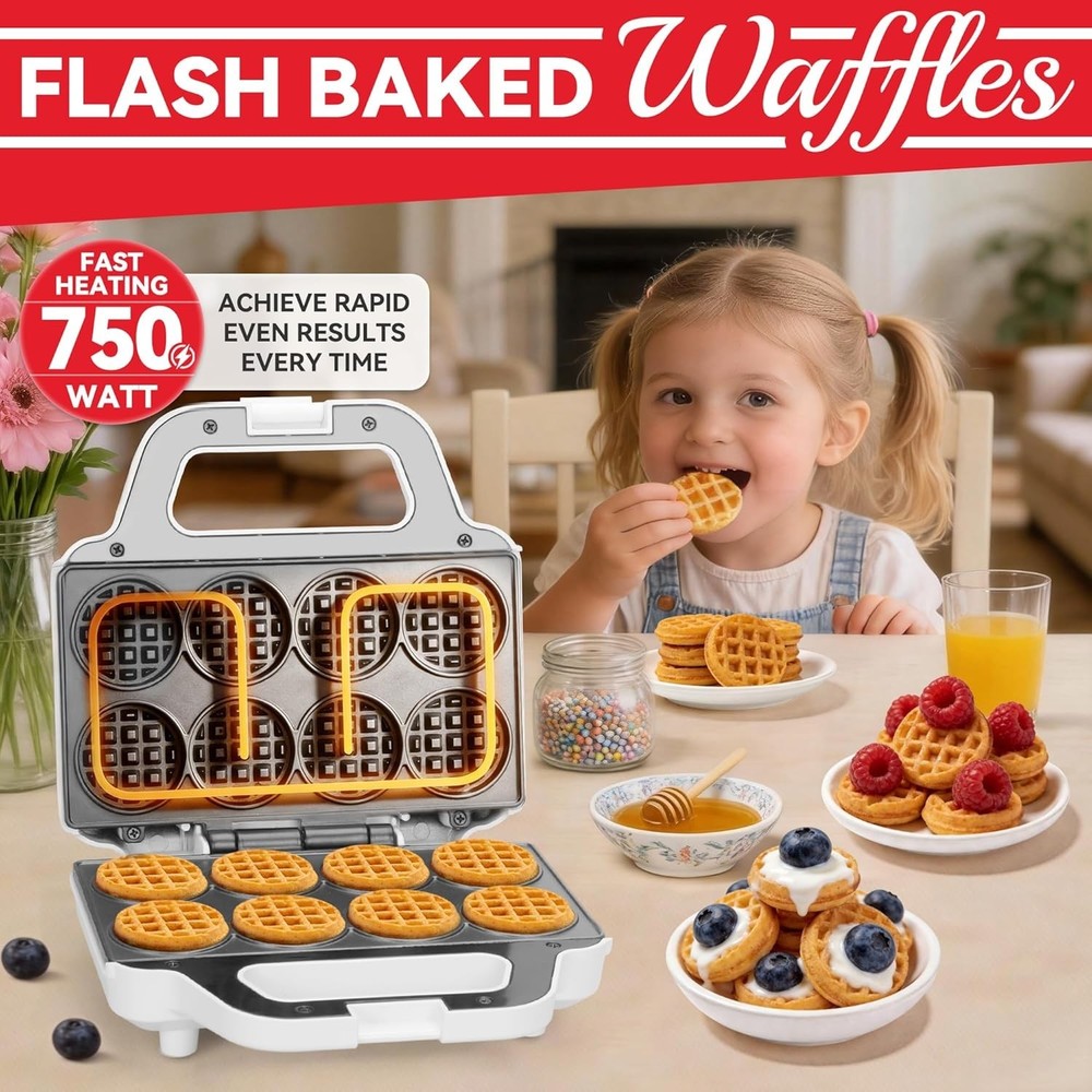 Mini Waffle Maker Machine, Tiny Waffle Bites Iron for Kids, Bake 8 x 2'' Tiny...