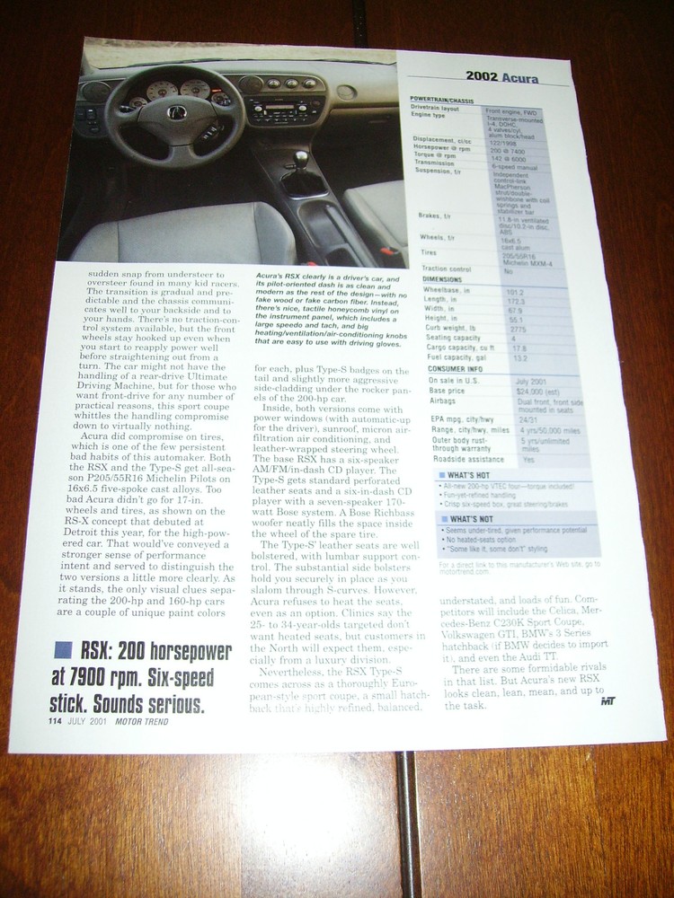 2002 ACURA RSX ORIGINAL ARTICLE
