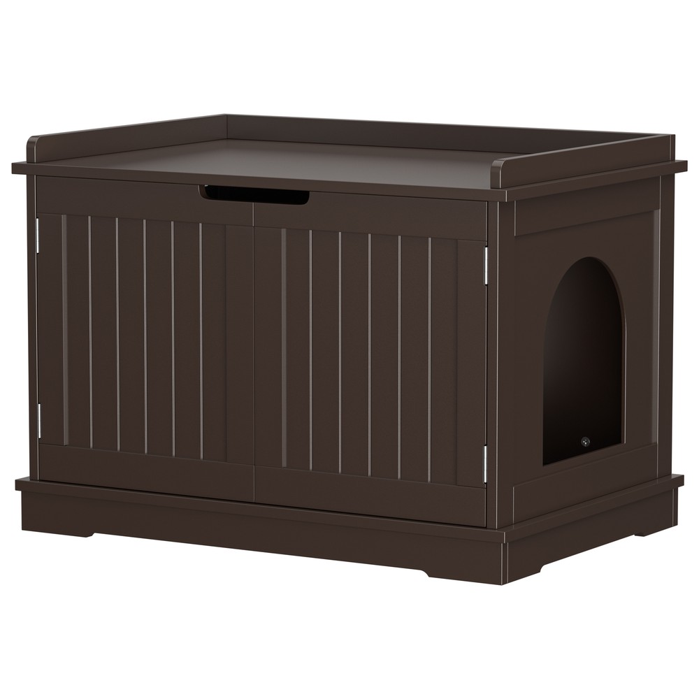 Cat Washroom Litter Box Cabinet Storage Bench Side Table with Doors Light Brown