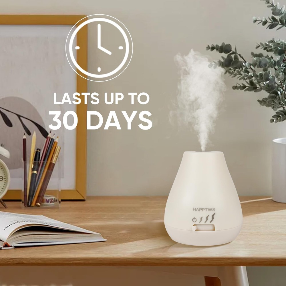 Waterless Essential Oil Diffuser - Battery Powered for Home Use, White