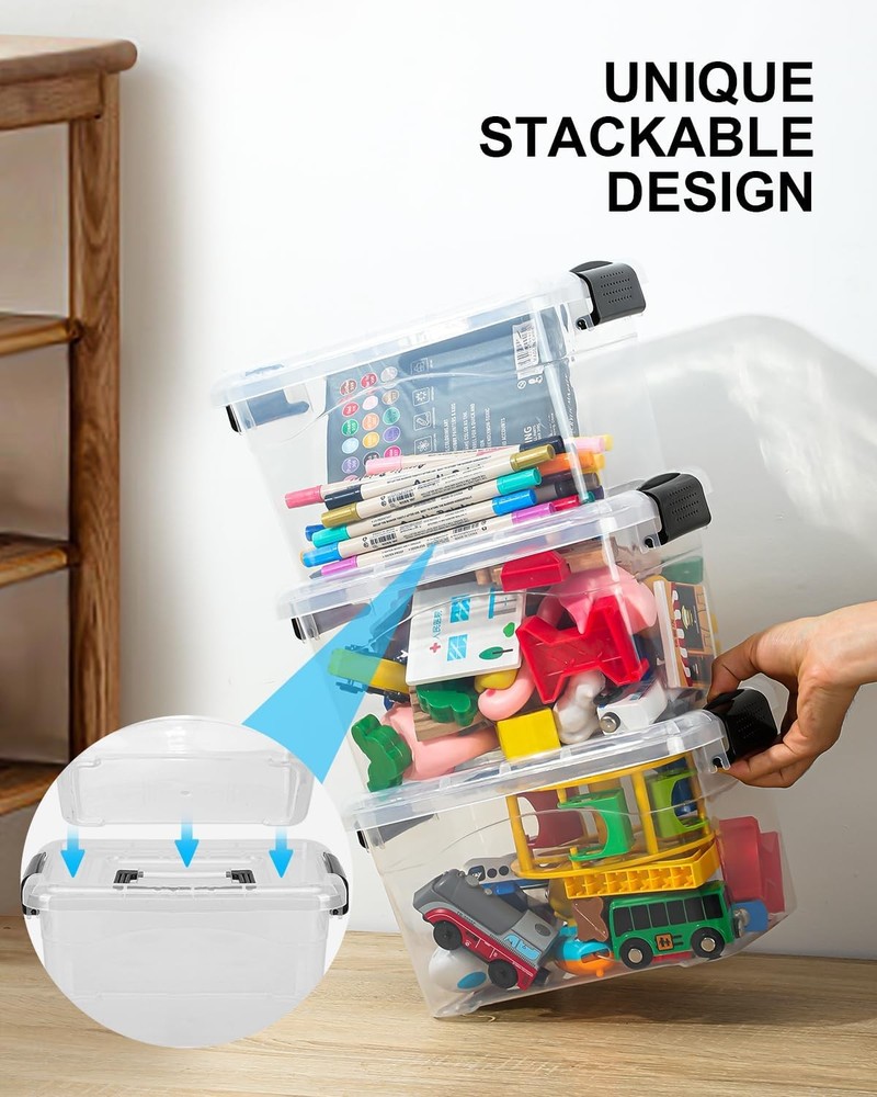 Plastic Storage Bins with Lids 6 Packs, 7 Quart Storage Organizer Bins