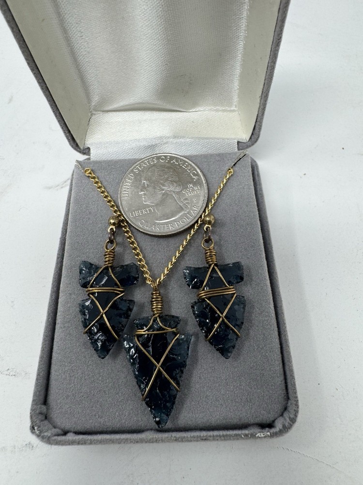 Black Glass Pendant & Earring Set