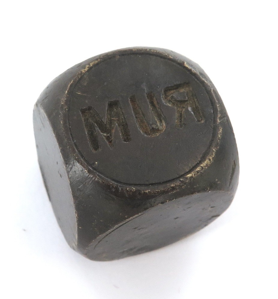 Antique / Very Unusual / Large Solid Metal Reversed Backwards "RUM & GIN" Dice