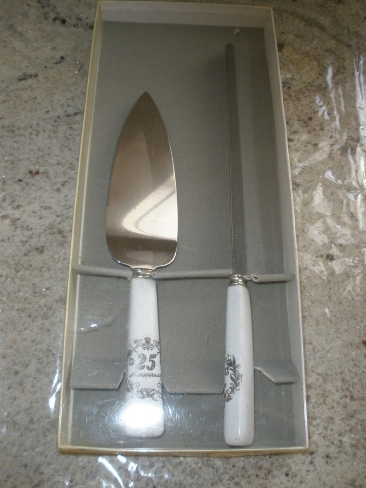 25th Anniversary Cake Knife & Server EUC in Box (SU62)