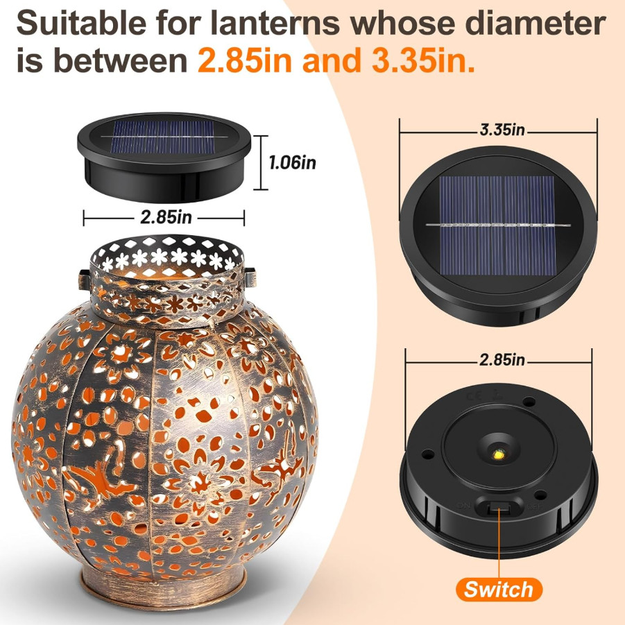 Replacement Solar Light Parts, 2 Pack Lights Replacement Top, Waterproof, 3.35in