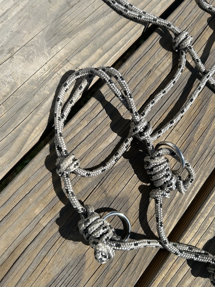 Mustang Silver and Black Rope Bitless Side Pull Halter Horse Size