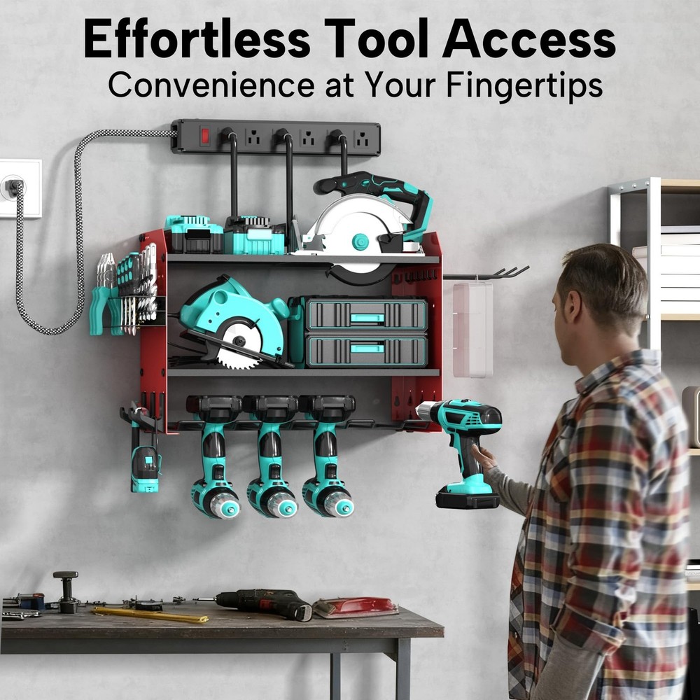CFMASTER 3 Layer Heavy Duty Power Tool Organizer Wall Mount with Charging Sta...