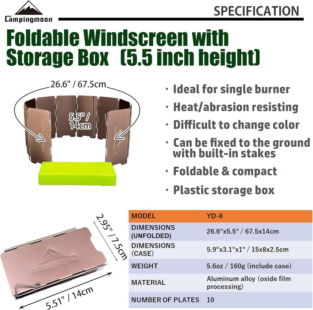 10 Plates Foldable Windscreen Folding Camp Stove Windshield with Storage Box