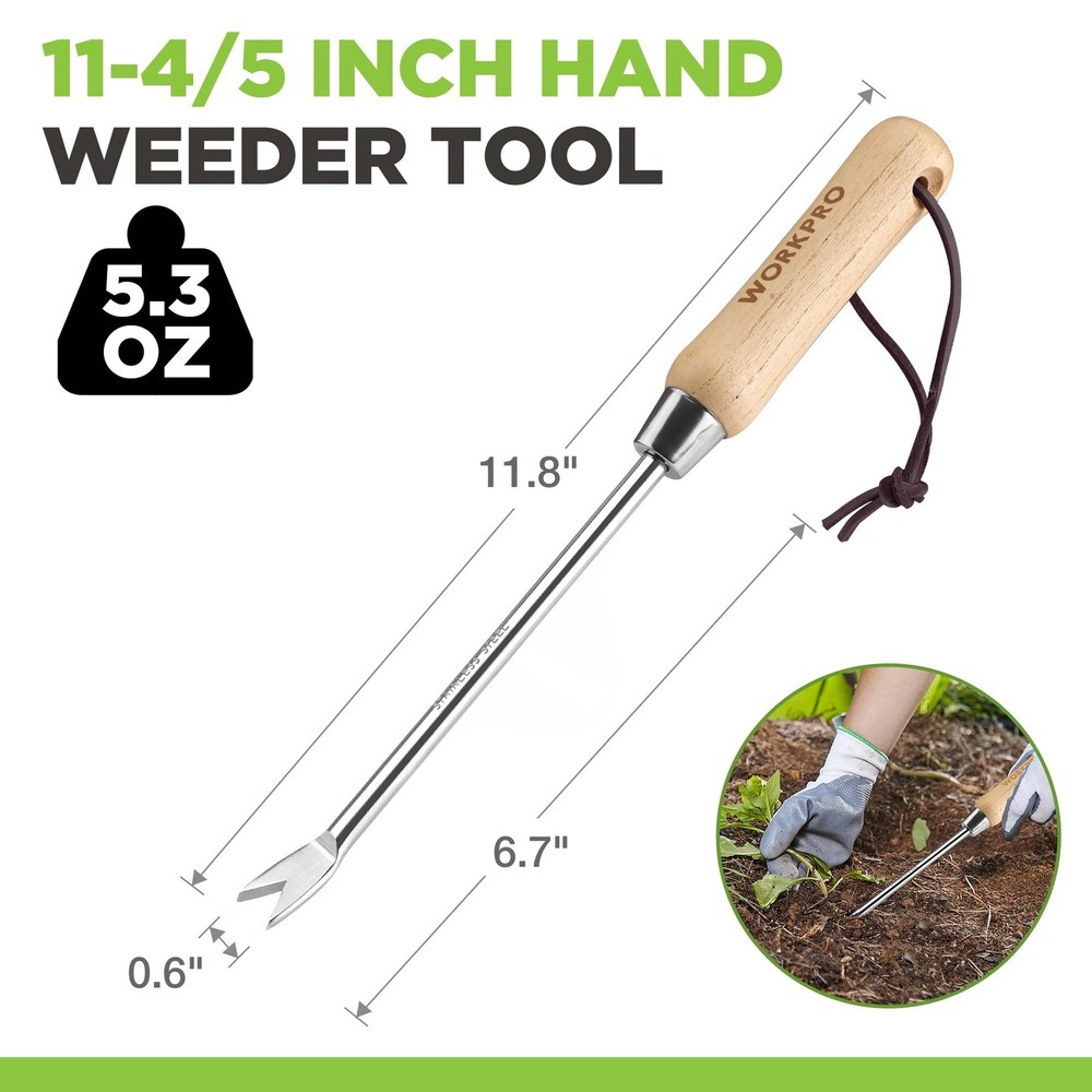 WORKPRO Dandelion Weeder Puller Tool with Wood 11.5" hand weeder, Nature