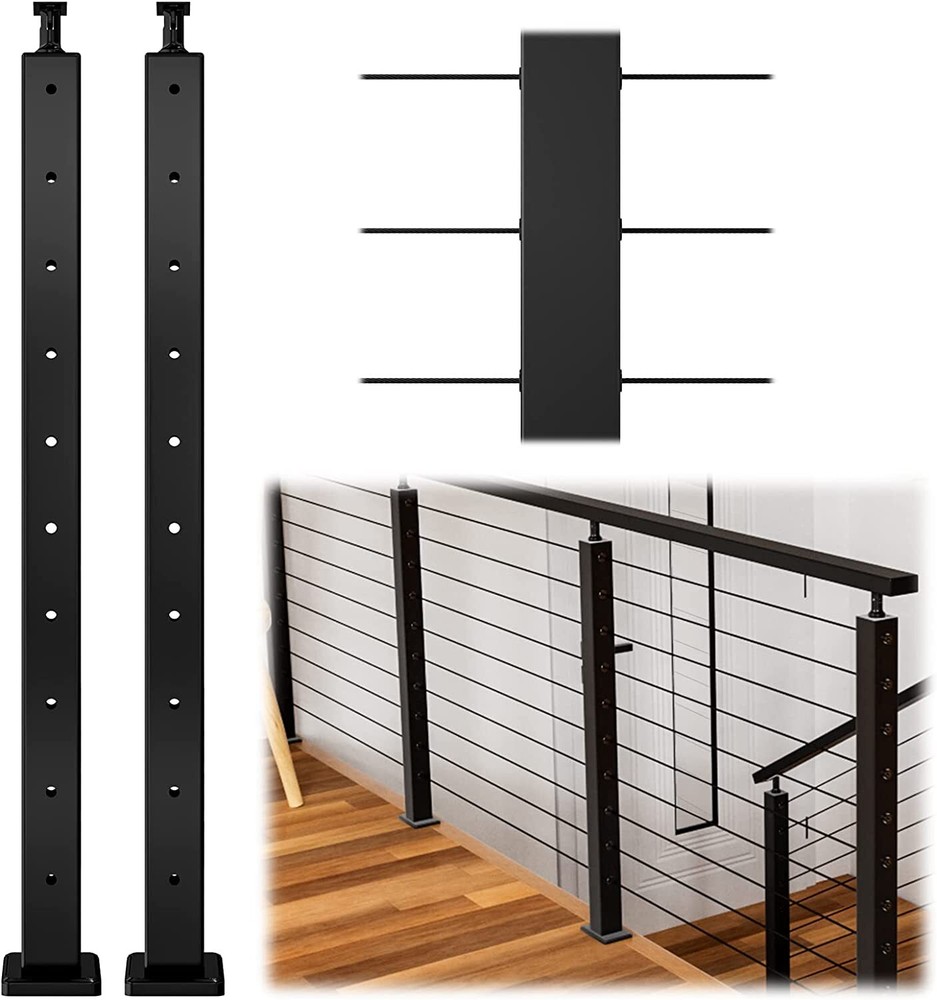 Cable Railing Post Railing Column 36"x2"x2" Level Drilled Post w/ Adjustable Top