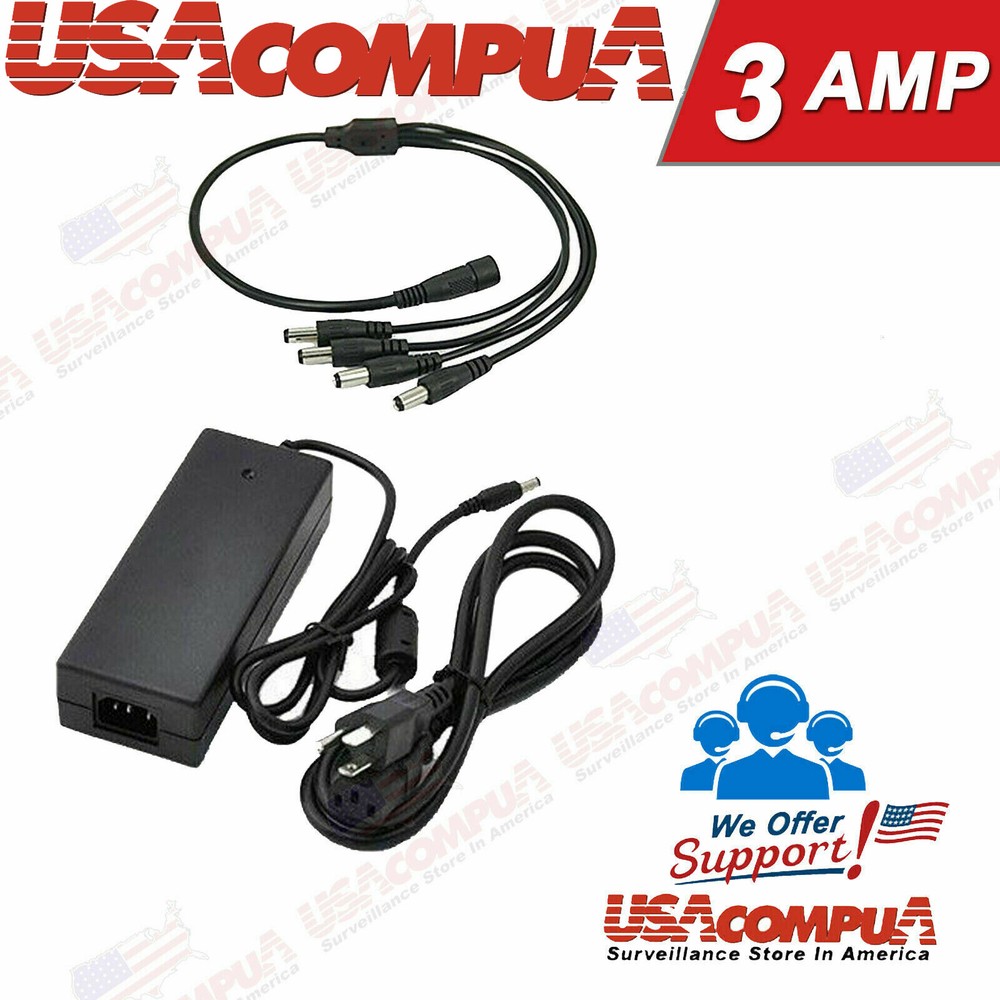 Power Supply Adapter with 4 way Splitter Security system CCTV Camera 3Amp