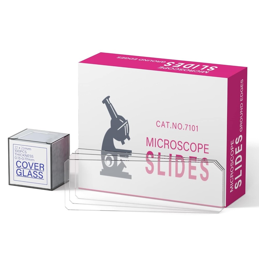 Rounded Edge Microscope Slides Kit - 50 Blank Slides & 100 Coverslips