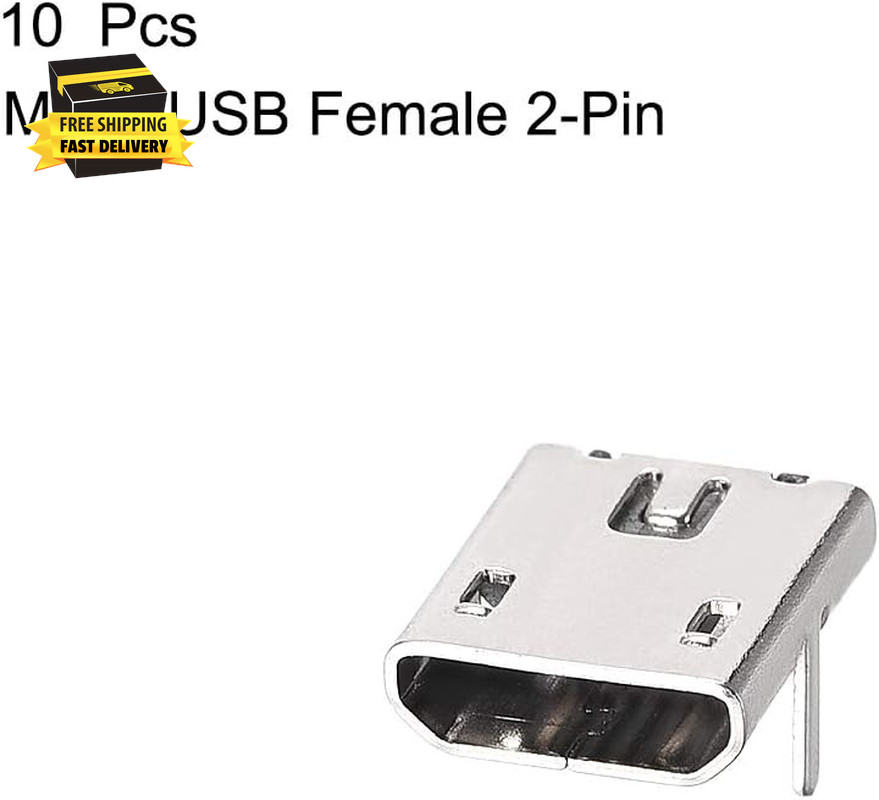 10PCS Micro USB Female Socket Connector 2-Pin DIP 90 Degree Replacement Adapter