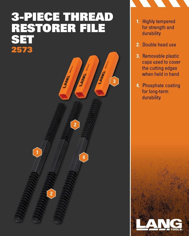 3-Piece Thread Restorer File Set for Damaged Threads, Easy to Install