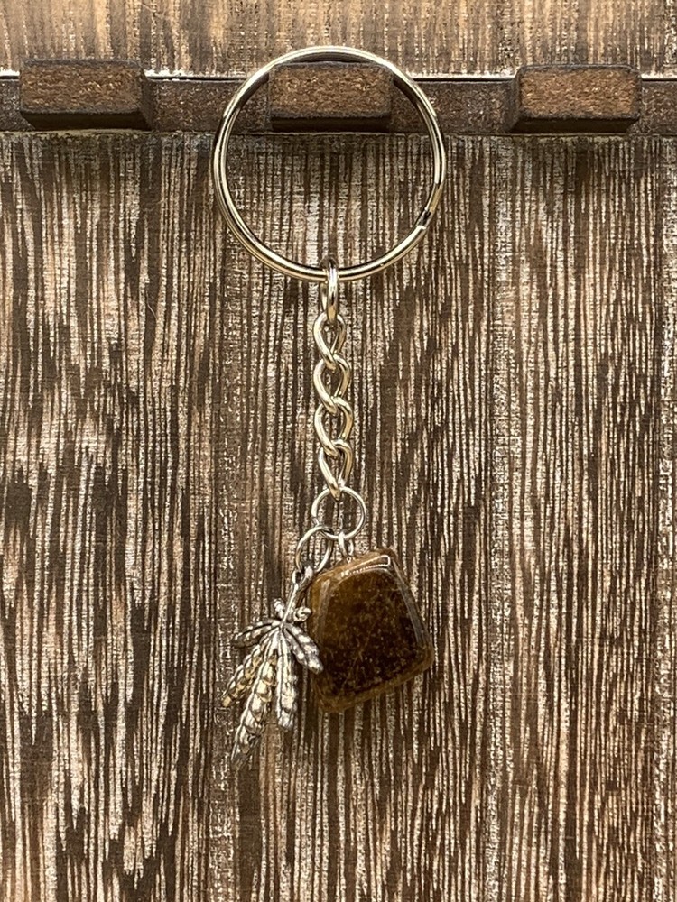 Tiger’s Eye Crystal & Pot Leaf Keychain