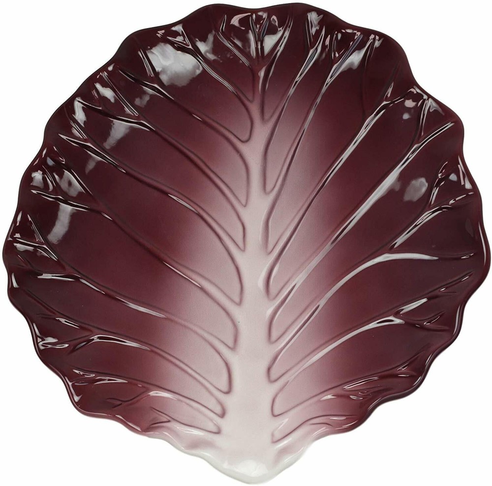 Ebros 12"W Ceramic Red Lettuce Shaped Serving Plate or Dish Platter (1 PC)
