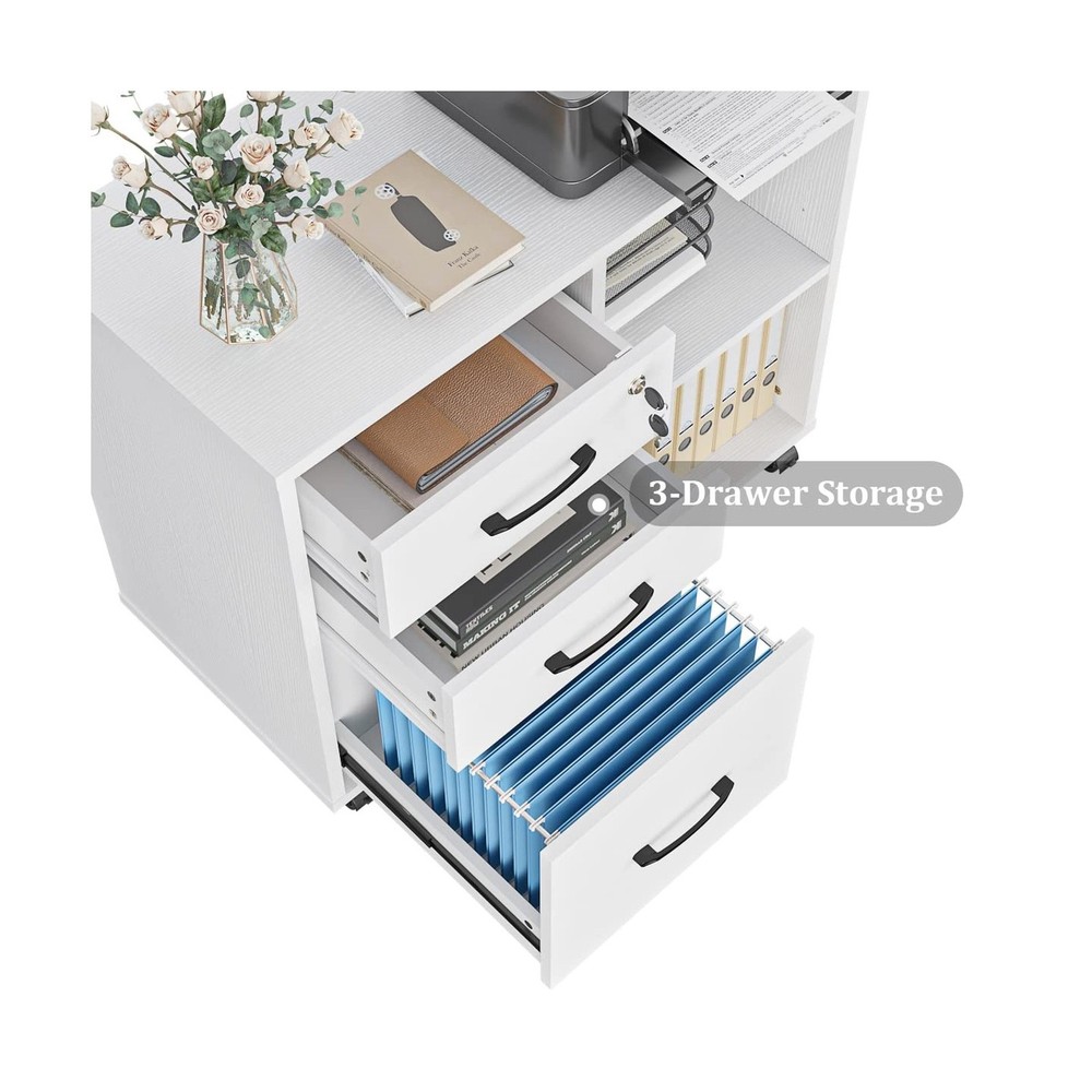 3 Drawer File Cabinets, Mobile Lateral Printer Stand with Open Shel... Fast Ship