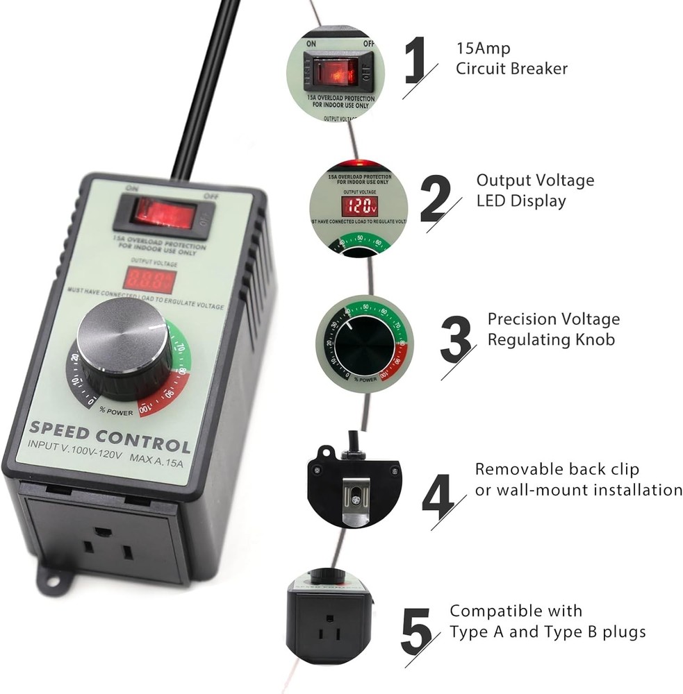 User-Friendly 120V AC Motor Controller - LED Display & Overload Safety Function